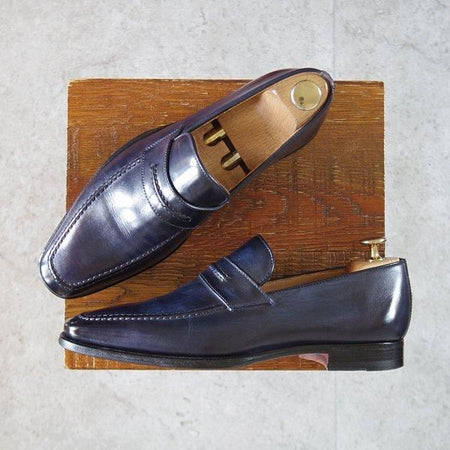 極美品★(伊)ボリーニ SIZE 6.5【モデル定価￥60,500-★コインローファー/紺】2319/カーフ/メンズ/BOLLINI★l684