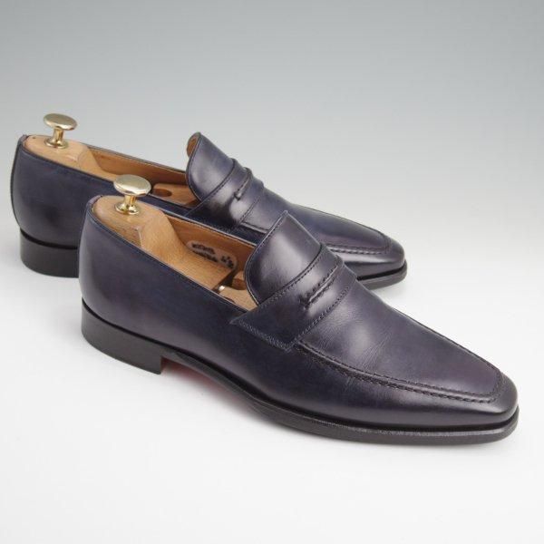 極美品★(伊)ボリーニ SIZE 6.5【モデル定価￥60,500-★コインローファー/紺】2319/カーフ/メンズ/BOLLINI★l684