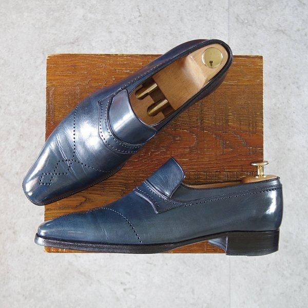 極上★(伊)アルティオリ SIZE 6.5【定価15万円以上★センターエラスティック/紺】スリッポン/カーフ/メンズ/ARTIOLI★l685