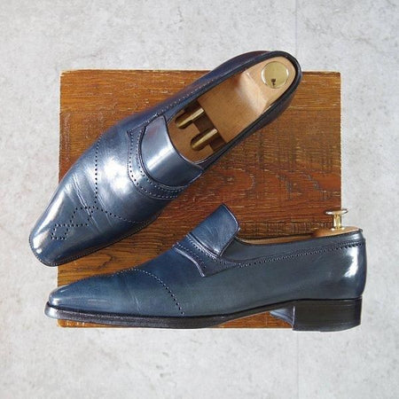 極上★(伊)アルティオリ SIZE 6.5【定価15万円以上★センターエラスティック/紺】スリッポン/カーフ/メンズ/ARTIOLI★l685