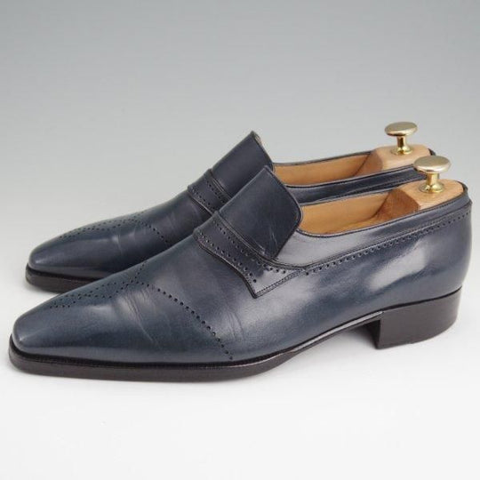 極上★(伊)アルティオリ SIZE 6.5【定価15万円以上★センターエラスティック/紺】スリッポン/カーフ/メンズ/ARTIOLI★l685