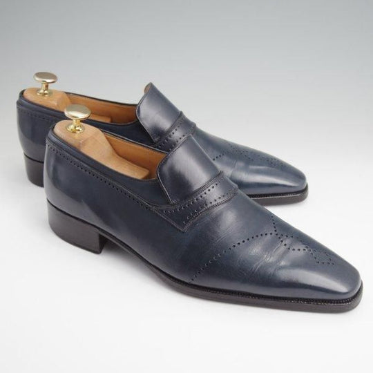 極上★(伊)アルティオリ SIZE 6.5【定価15万円以上★センターエラスティック/紺】スリッポン/カーフ/メンズ/ARTIOLI★l685