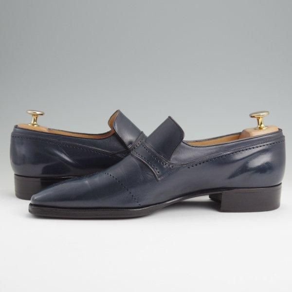 極上★(伊)アルティオリ SIZE 6.5【定価15万円以上★センターエラスティック/紺】スリッポン/カーフ/メンズ/ARTIOLI★l685