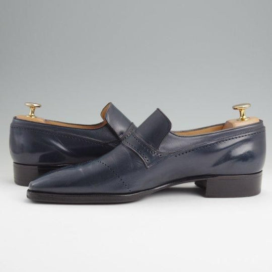 極上★(伊)アルティオリ SIZE 6.5【定価15万円以上★センターエラスティック/紺】スリッポン/カーフ/メンズ/ARTIOLI★l685