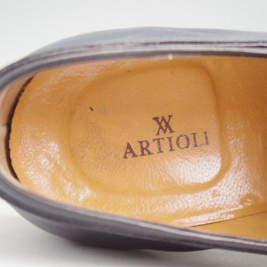 極上★(伊)アルティオリ SIZE 6.5【定価15万円以上★センターエラスティック/紺】スリッポン/カーフ/メンズ/ARTIOLI★l685