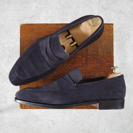 極美品★(スペイン製)CARMINA/カルミナ SIZE 8【定価￥79,200-★コインローファー/10082】SIMPSONラスト/スエード/紺/メンズ★l705