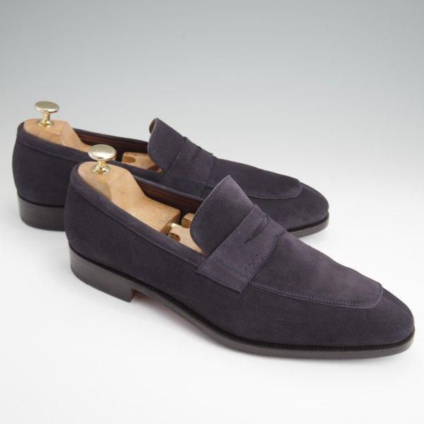 極美品★(スペイン製)CARMINA/カルミナ SIZE 8【定価￥79,200-★コインローファー/10082】SIMPSONラスト/スエード/紺/メンズ★l705
