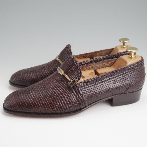 未使用★(伊)BONORA/ボノーラ SIZE 41.5【貴重★イントレチャート/ローファー】スリッポン/濃茶/メンズ★l720