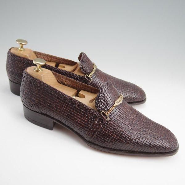 未使用★(伊)BONORA/ボノーラ SIZE 41.5【貴重★イントレチャート/ローファー】スリッポン/濃茶/メンズ★l720