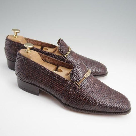 未使用★(伊)BONORA/ボノーラ SIZE 41.5【貴重★イントレチャート/ローファー】スリッポン/濃茶/メンズ★l720