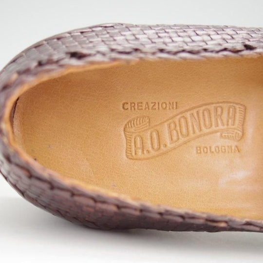 未使用★(伊)BONORA/ボノーラ SIZE 41.5【貴重★イントレチャート/ローファー】スリッポン/濃茶/メンズ★l720