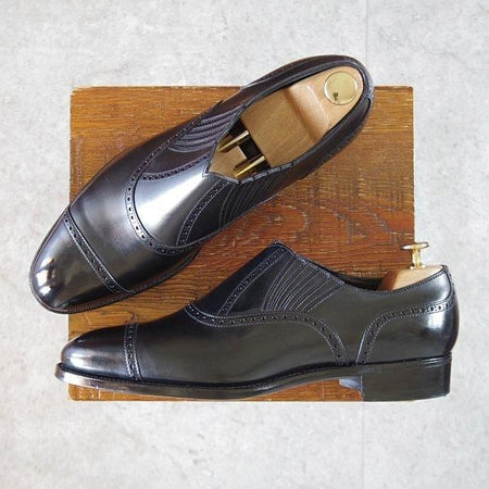 極美品★三陽山長 SIZE 8【定価￥80,300-★十志郎/R2010ラスト】サイドエラスティック/カーフ/黒/メンズ/JUSHIRO/Sanyo Yamacho★l732