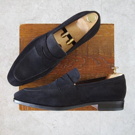 極美品★(スペイン製)カルミナ SIZE 8【定価￥79,200-★コインローファー/10082】SIMPSOMラスト/スエード/黒/メンズ/CARMINA★l737