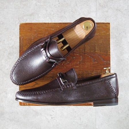 未使用★(伊)サントーニ SIZE 7【ビットローファー★シボ革/スリッポン】濃茶/メンズ/Santoni★l748