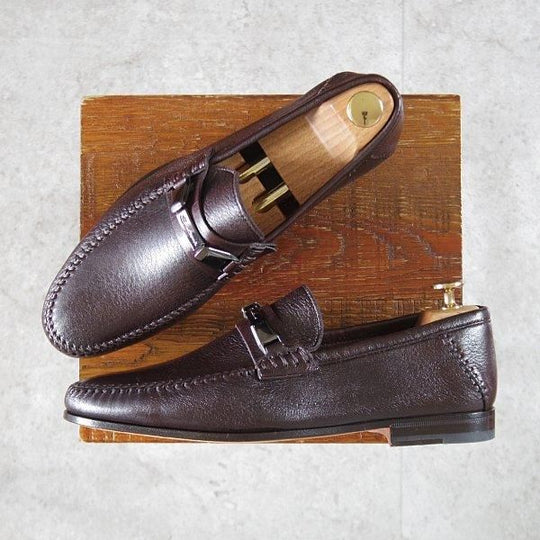 未使用★(伊)サントーニ SIZE 7【ビットローファー★シボ革/スリッポン】濃茶/メンズ/Santoni★l748