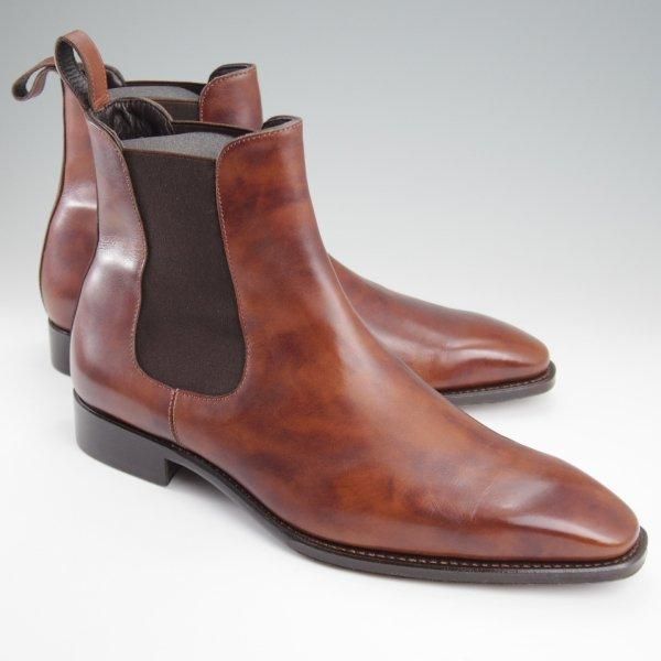 極美品★Perfetto/ペルフェット SIZE 7.5【ミュージアムカーフ風★グッドイヤーウェルテッド製法/サイドゴアブーツ】茶/メンズ★l756