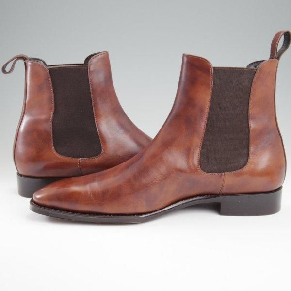 極美品★Perfetto/ペルフェット SIZE 7.5【ミュージアムカーフ風★グッドイヤーウェルテッド製法/サイドゴアブーツ】茶/メンズ★l756