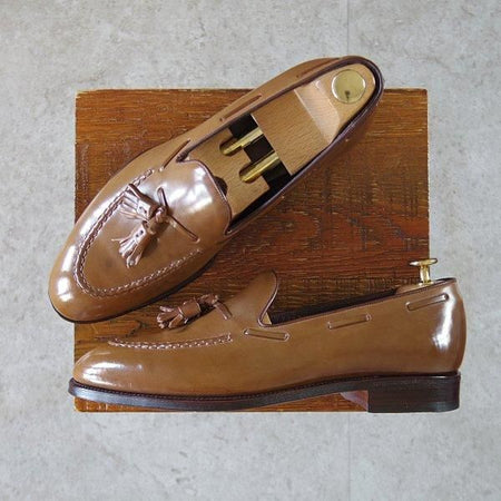ほぼ未使用★(スペイン製)カルミナ SIZE 6.5【定価￥139,700-★茶系コードバン/BOURBON/ホーウィン社】タッセルローファー/バーボン★l778
