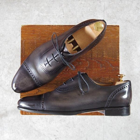 極美品★(仏)ベルルッティ SIZE 7【パティーヌ(NERO GRIGIO)★イミテーション/クォーターブローグ】ヴェネチアレザー/黒/Berluti★l784