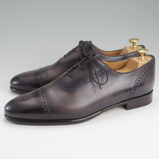 極美品★(仏)ベルルッティ SIZE 7【パティーヌ(NERO GRIGIO)★イミテーション/クォーターブローグ】ヴェネチアレザー/黒/Berluti★l784