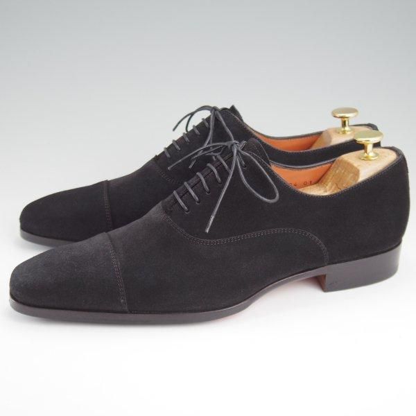 極美品★(伊)サントーニ SIZE 7.5【★ストレートチップ/15004】スエード/黒/メンズ/Santoni★l786