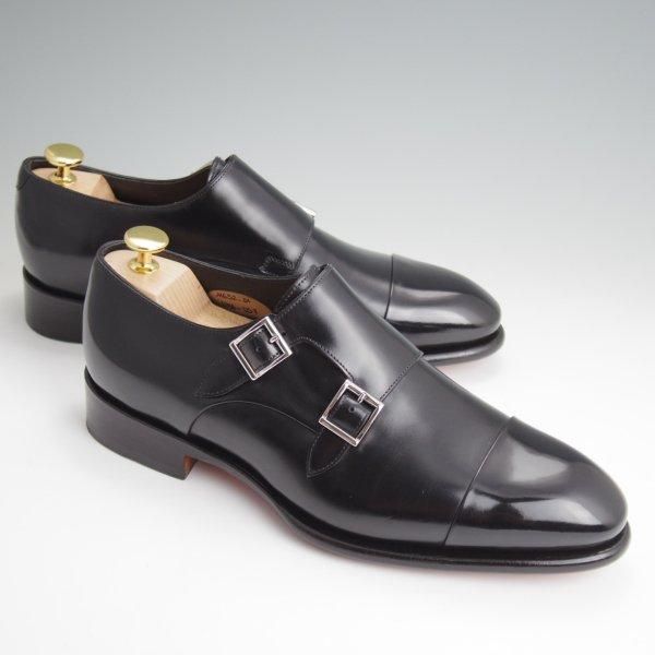 極美品★(伊)サントーニ SIZE 6【上級★グッドイヤーウェルテッド製法/レベルソ仕立て】ダブルモンク/カーフ/黒/メンズ/Santoni★l839