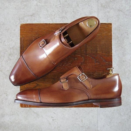 未使用★クロケット&ジョーンズ 6.5E【ハンドグレードライン★MONTPELLIER 2/ダブルモンク】373ラスト/カーフ/茶/Crockett&Jones★l859