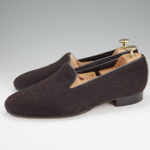 極美品★(英)ジョージ・クレバリー UK7.5程度【貴重★アルパカ素材/イノウエブラザーズ別注】ルームシューズ/濃茶/GEORGE CLEVERLEY★l901