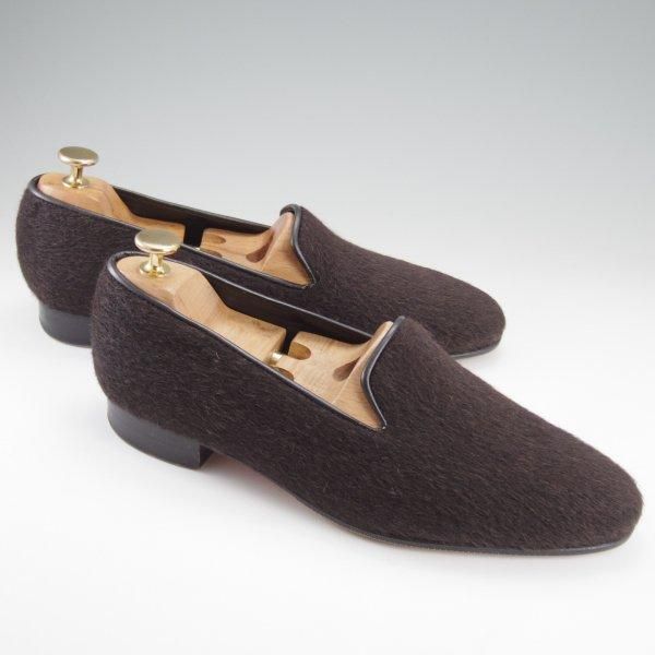 極美品★(英)ジョージ・クレバリー UK7.5程度【貴重★アルパカ素材/イノウエブラザーズ別注】ルームシューズ/濃茶/GEORGE CLEVERLEY★l901