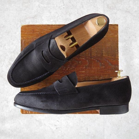 美品★ジョンロブ 9E【現行定価￥254,100-★ロペス/LOPEZ】4395ラスト/コインローファー/スエード/黒/メンズ/JOHN LOBB★l918