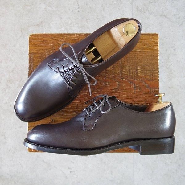 未使用★ビナセーコー製 SIZE 7.5【(浅草)鞆ゑTG100同仕様★FENETRE/フネートル/プレーントゥ】カーフ/濃茶/メンズ★l926
