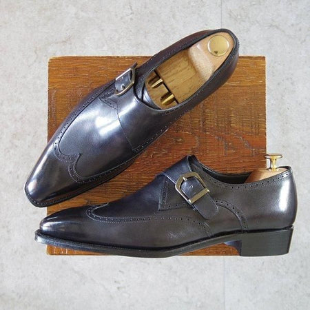 未使用★Perfetto/ペルフェット SIZE 7.5【グッドイヤーウェルテッド製法★モンクストラップ/黒】カーフ/メンズ★l927