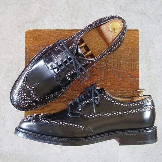 未使用★チャーチ 80F/UK8【現行定価20万円以上★GRAFTON MET/グラフトン/スタッズ】173ラスト/フルブローグ/黒/メンズ/Church's★l929