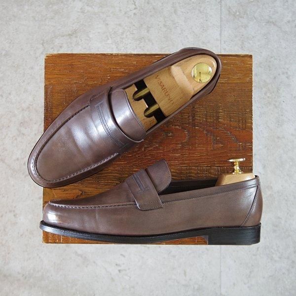 極美品★ジョンロブ SIZE 5.5【貴重★エルメス別注/HERMES/ミュージアムカーフ】HENRI/H513ラスト/ローファー/灰茶/JOHN LOBB★l982