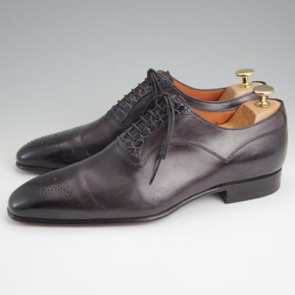 極美品★(伊)サントーニ SIZE 6【貴重★クロコダイル×カーフ/コンビ仕様】オックスフォードシューズ/黒/メンズ/Santoni★l998