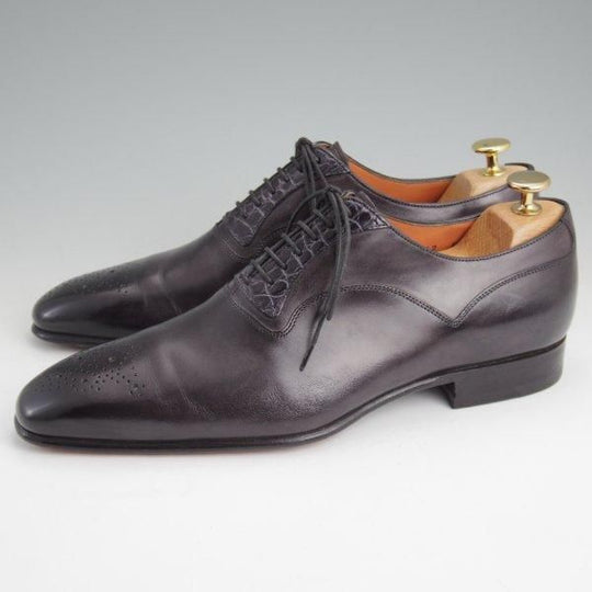 極美品★(伊)サントーニ SIZE 6【貴重★クロコダイル×カーフ/コンビ仕様】オックスフォードシューズ/黒/メンズ/Santoni★l998