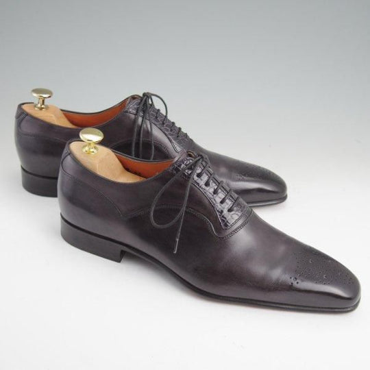 極美品★(伊)サントーニ SIZE 6【貴重★クロコダイル×カーフ/コンビ仕様】オックスフォードシューズ/黒/メンズ/Santoni★l998