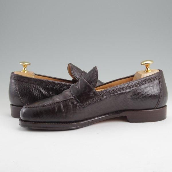 美品★(伊)F.LLIジャコメッティ SIZE 38【定価￥113,300-★ユタカーフ仕様/コインローファー/FG361】濃茶/メンズ/Giacometti★m009