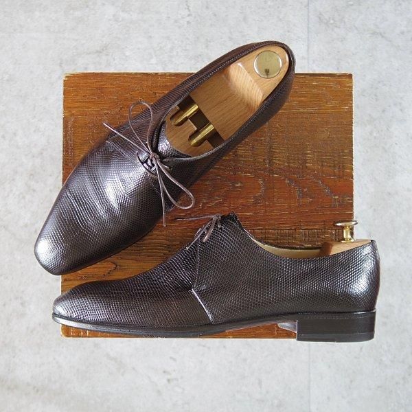 極美品★(伊)エンツォ・ボナフェ SIZE 7【貴重★リザード仕様/Vフロント/濃茶】プレーントゥ/メンズ/Enzo Bonafe★m028
