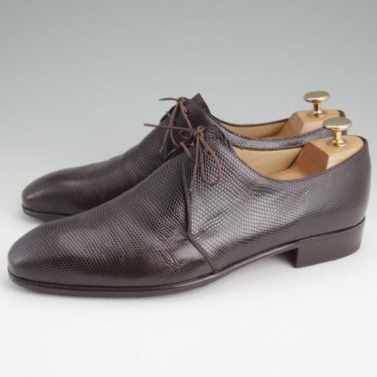 極美品★(伊)エンツォ・ボナフェ SIZE 7【貴重★リザード仕様/Vフロント/濃茶】プレーントゥ/メンズ/Enzo Bonafe★m028