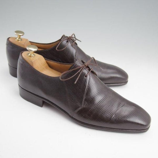 極美品★(伊)エンツォ・ボナフェ SIZE 7【貴重★リザード仕様/Vフロント/濃茶】プレーントゥ/メンズ/Enzo Bonafe★m028