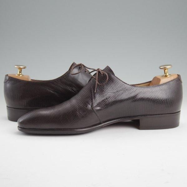 極美品★(伊)エンツォ・ボナフェ SIZE 7【貴重★リザード仕様/Vフロント/濃茶】プレーントゥ/メンズ/Enzo Bonafe★m028
