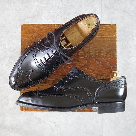 未使用★チャーチ 75F/UK7.5【デッドストック品★旧チャーチ/SWIFT/3都市ロゴ】84ラスト/フルブローグ/黒/カーフ/メンズ/Church's★m029