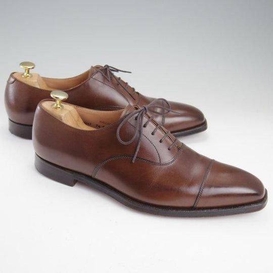 極美品★クロケット&ジョーンズ 7.5E【定価￥132,000-★HALLAM/348ラスト】ハラム/ストレートチップ/カーフ/濃茶/Crockett&Jones★m060