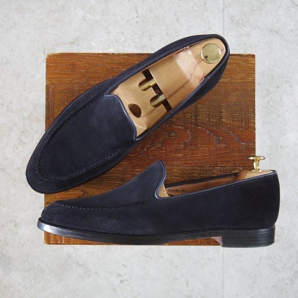 極上★クロケット&ジョーンズ 7.5E【現行定価10万円以上★EDIFICE別注/ローファー/THURLOE】302ラスト/スエード/紺/Crockett&Jones★m118