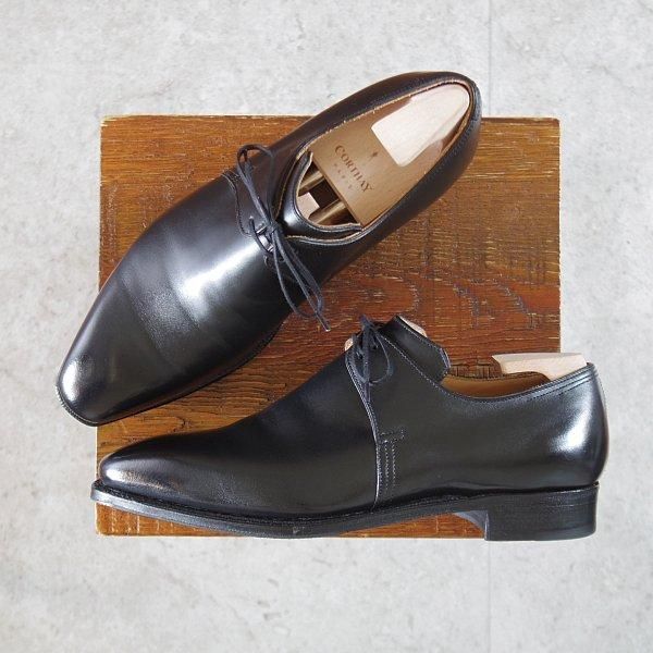 極美品★(仏)Corthay/コルテ SIZE 6.5【現行定価¥253,000-★純正シューツリー付き/Arca/アルカ】プレーントゥ/Vフロント/カーフ/黒★m127