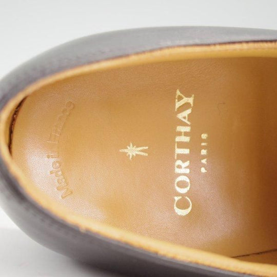 極美品★(仏)Corthay/コルテ SIZE 6.5【現行定価￥253,000-★純正シューツリー付き/Arca/アルカ】プレーントゥ/Vフロント/カーフ/黒★m127