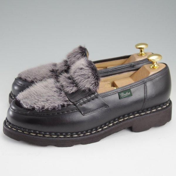 未使用★パラブーツ(レディース) SIZE 5.5【定価￥103,400-★VISON(ミンクファー)/ORSAY/オルセー】コインローファー/黒/Paraboot★m163