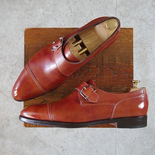 極美品★ジョンロブ 7.5E【現行定価20万円以上★ミュージアムカーフ/BRENTWOOD/モンクストラップ】2511ラスト/NEW GOLD/茶/JOHN LOBB★m176