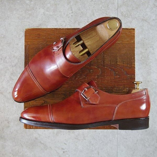 極美品★ジョンロブ 7.5E【現行定価20万円以上★ミュージアムカーフ/BRENTWOOD/モンクストラップ】2511ラスト/NEW GOLD/茶/JOHN LOBB★m176